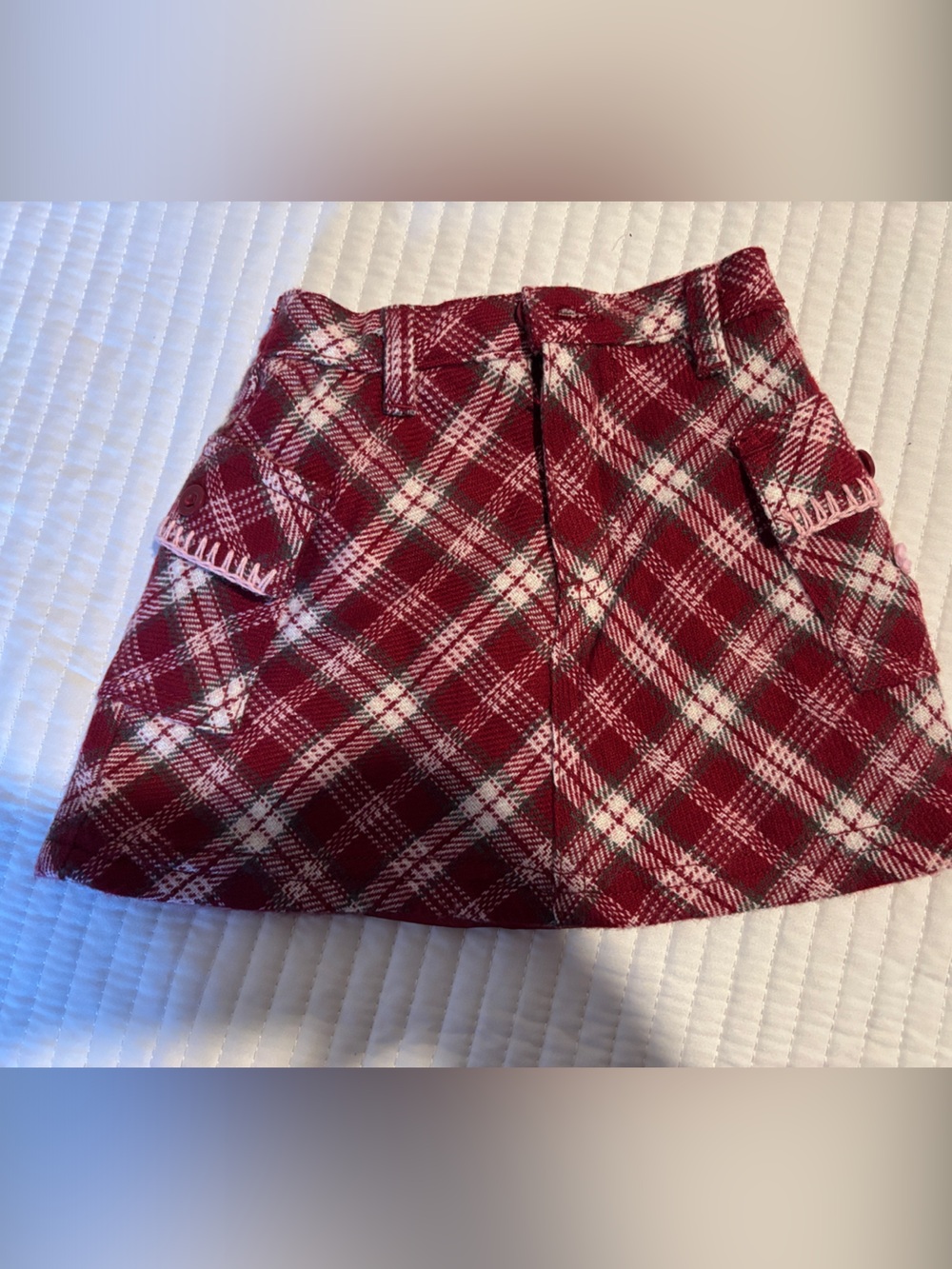 Girls Sz 2T Tweety Bird Plaid Flannel Maroon Skirt